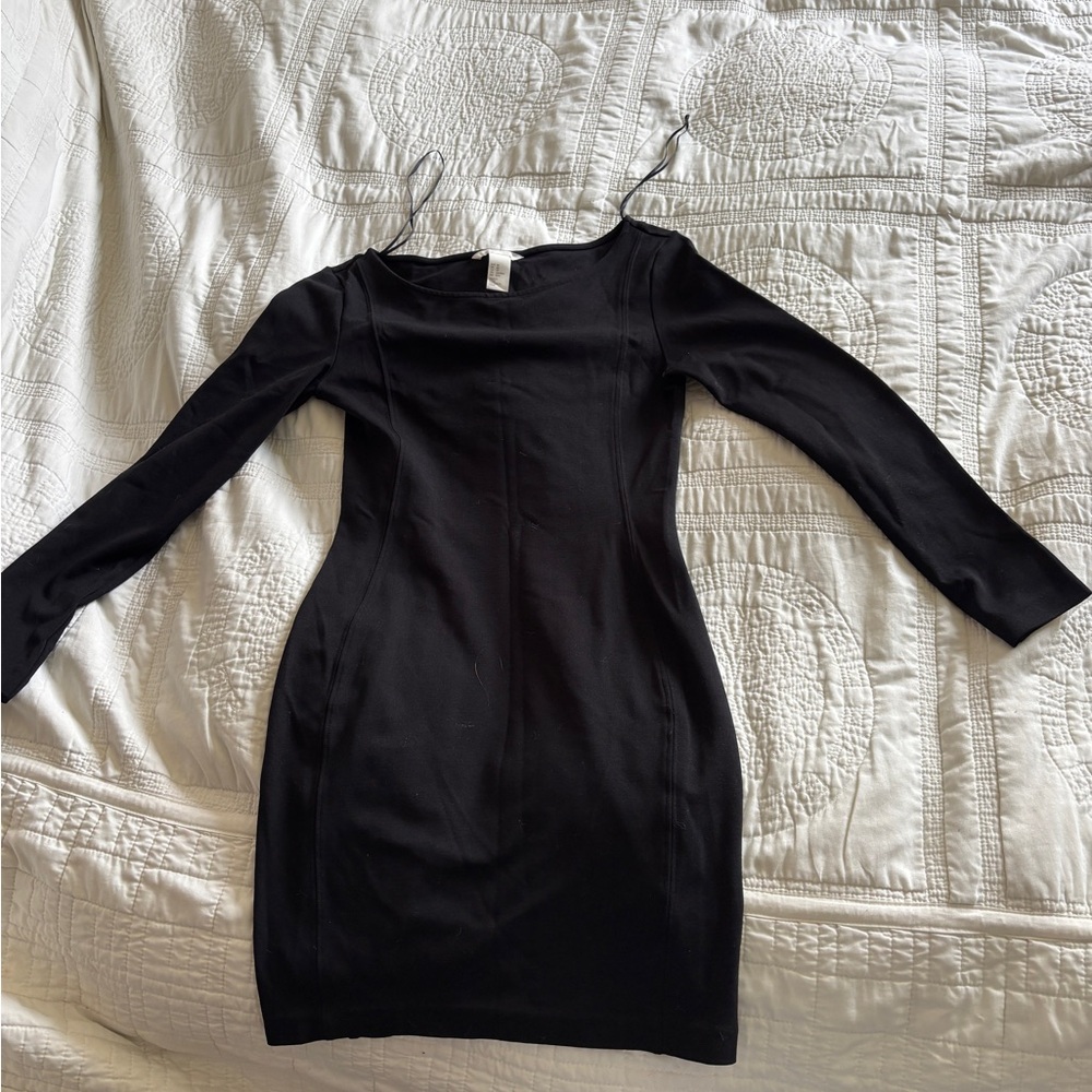 Elegant Black Bodycon Long Sleeve Neck Dress